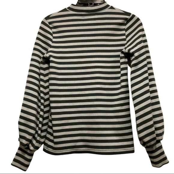 MR. Larkin Balloon Sleeve Seafoam Green Striped top - Picture 3 of 7